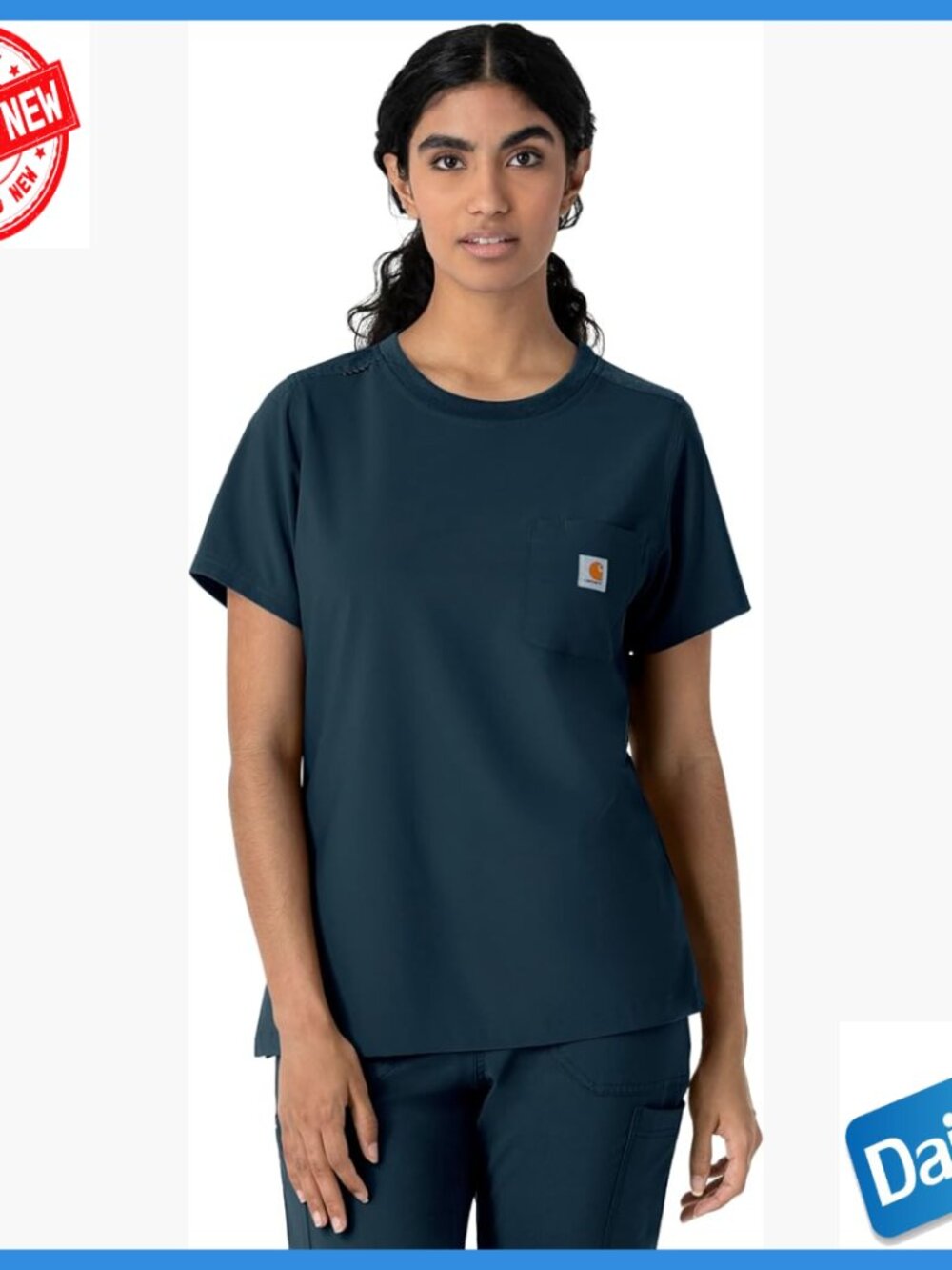 Stretch Polyester Scrub Top with Zip Pocket Badge Loop Medical